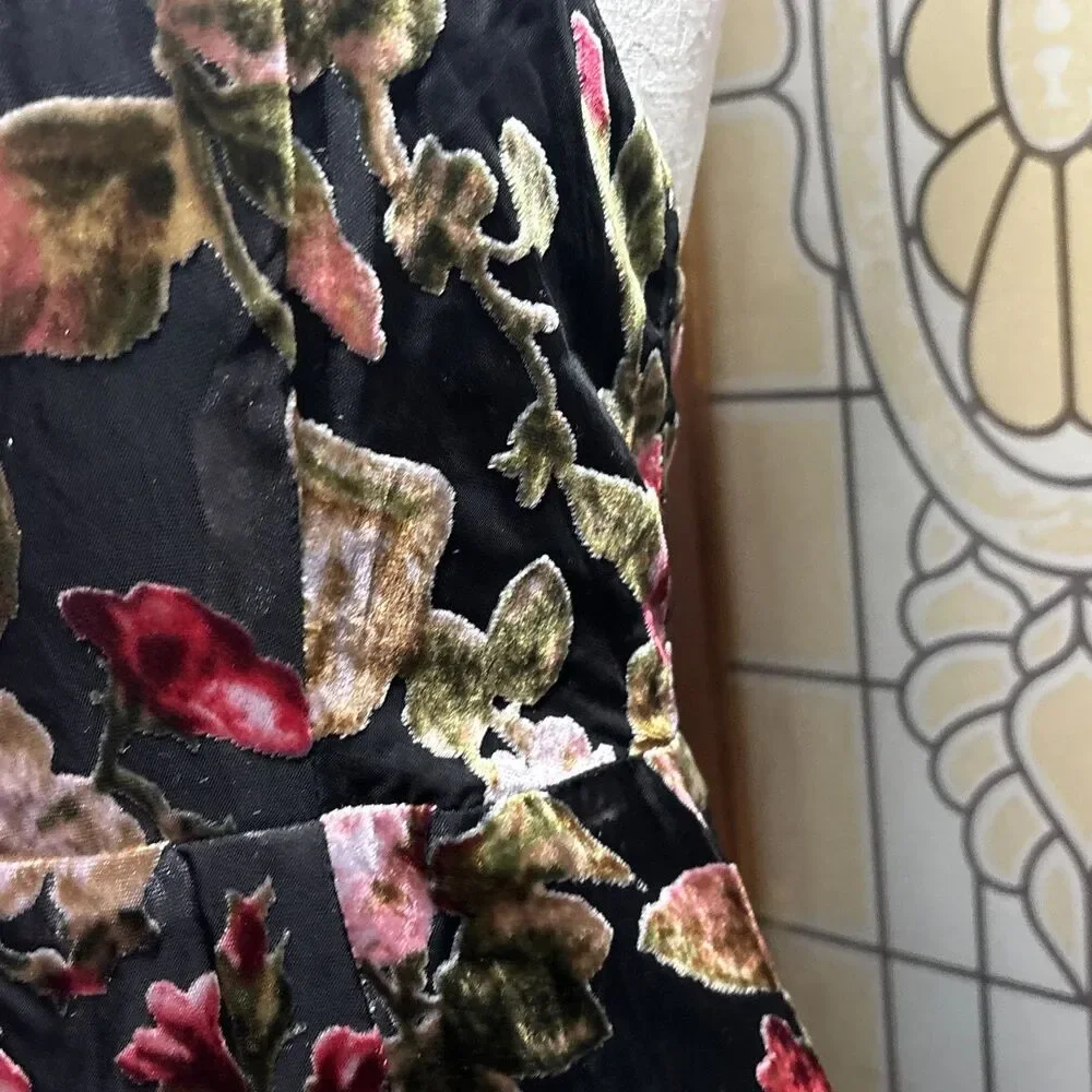 Olia Adjustable Strap Velvet Floral Burnout Whimsigoth Fairy Maxi Dress Size M - Picture 12 of 16